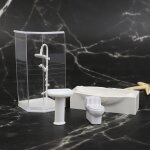 Ensemble de salle de bain miniature pour maison de poupe 1:25, douche, toilettes, baignoire, evier, ...