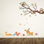 Un ensemble de stickers muraux singe renard oiseaux cerf champignon arbre stickers muraux pour chambre ...