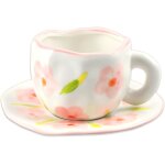 Ensemble de tasses a caf avec soucoupe - fleurs roses - cadeau d'anniversaire pour femme - 250 ml - ...