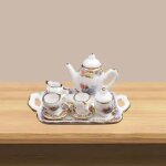 Ensemble de tasses a th� en porcelaine, jouets miniatures 1:12, pour maison de poup�e, meubles a motifs ...