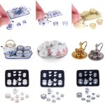 Ensemble de tasses a th� en porcelaine miniature 1:12, 1 ensemble, vaisselle a fleurs, meubles de cuisine, ...