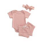 Ensemble de tenue dcontracte pour nourrisson et petite fille, body avec short et bandeau, 3 pices, ...