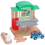 Ensemble de train de voie ferre en bois, voiture, station de changement de voie ferre en bois, puzzle ...