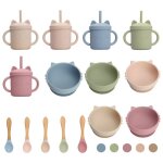 Ensemble de vaisselle antid�rapante en silicone pour b�b�, bol, assiette, tasse, cuill�re, sans bpa, ...