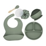 Ensemble de vaisselle en silicone, 5 pices, bavoirs pour bb, tabliers a bavette, bol a ventouse, assiette ...