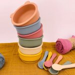 Ensemble de vaisselle en silicone pour b�b�, bol, assiette, cuill�re, vaisselle, vaisselle etanche, vaisselle ...