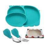 Ensemble de vaisselle en silicone pour bb, compartiment d'aspiration intgr, apprentissage de l'alimentatio ...