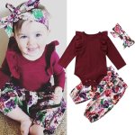 Ensemble de vtements 3 pices pour bb fille, barboteuse + pantalon floral + joli bandeau, couleur ...