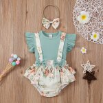Ensemble de vêtements pour bébés filles, 3 pièces, haut uni a manches courtes evasées + short a bretelles ... Ensemble de vêtements pour bébés filles, 3 pièces, haut uni a manches courtes evasées + short a bretelles ...