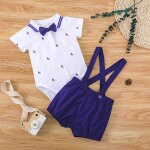 Ensemble de vtements pour bbs garons, barboteuse imprime avec bretelles et short a cravate