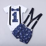 Ensemble de vtements pour bb garon, barboteuse a manches courtes, bretelles, short, pour anniversaire, ...