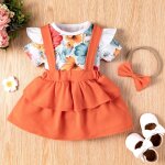 Ensemble de vêtements d'été pour bébé fille, t - shirt evasé a manches courtes + short a volants, bandeau ... Ensemble de vêtements d'été pour bébé fille, t - shirt evasé a manches courtes + short a volants, bandeau ...