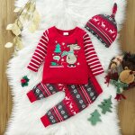 Ensemble de vtements de nol pour bbs filles et garons, 3 pices, pull, pantalon, chapeau, imprim ...