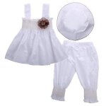 Ensemble de vtements pour nouveau - n, robe a echarpe blanche unie, pantalon long, chapeaux, tenue ...