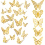 Ersan - 60 pices 3d papillon decoration couleur or, decoration chambre papillon stickers les cinq styles, ...