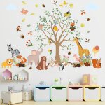 Ersan - stickers jungle chambre enfant + toise murale enfant, stickers muraux animaux arbre girafe elphant ...