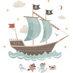 Ersan - - sticker mural enfant xl - le bateau pirate - 90x80cm - décoration chambre garçon - autocollant ... Ersan - - sticker mural enfant xl - le bateau pirate - 90x80cm - décoration chambre garçon - autocollant ...
