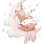 Ersan - - sticker mural enfant xl - bb cerf sur la lune - 70x63cm - dcoration chambre bb - autocollant ...