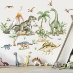 Ersan - stickers muraux grand dinosaure xxl autocollants muraux mural stickers animaux dino volcan pour ...