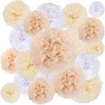Ershi - lot de 16 pompons en papier de soie beige et blanc - dcoration vintage pour mariage, dcoration ...