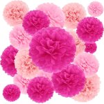 Ershi - lot de 16 pompons en papier de soie roses - dcoration vintage pour mariage, dcoration de table, ...