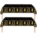 Ershi - 2 pièces nappe noire et dorée decor fête d'anniversaire pour 21 ans, 137x274cm nappe plastique ... Ershi - 2 pièces nappe noire et dorée decor fête d'anniversaire pour 21 ans, 137x274cm nappe plastique ...