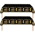 Ershi - 2 pièces nappe noire et dorée decor fête d'anniversaire pour 40 ans, 137x274cm nappe plastique ... Ershi - 2 pièces nappe noire et dorée decor fête d'anniversaire pour 40 ans, 137x274cm nappe plastique ...