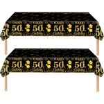 Ershi - 2 pièces nappe noire et dorée fête d'anniversaire pour 80 ans, 137x274cm nappe plastique et rectangula ... Ershi - 2 pièces nappe noire et dorée fête d'anniversaire pour 80 ans, 137x274cm nappe plastique et rectangula ...