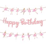 Ershi - 3pices guirlande anniversaire ballerine, banderole joyeux anniversaire rose paillete, dcoration ...