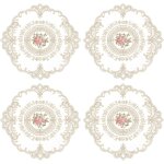 Ershi - 4 sets de sets de table en dentelle rtro, napperons en crochet franais ronds brods creux pour ...