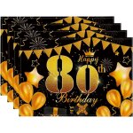 Ershi - lot de 4 sets de table lavables pour 80e anniversaire, noir et dor, 30 x 45 cm, dcoration de ...