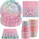 Ershi - lot de 40 vaisselle de fête au motif de sirène - décoration d'anniversaire - avec assiettes en ... Ershi - lot de 40 vaisselle de fête au motif de sirène - décoration d'anniversaire - avec assiettes en ...