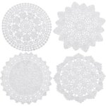Ershi - 8pcs 4 styles napperons en dentelle ronde fleur crochet sets de table vintage petits dessous ...