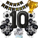 Ershi - ballon de football 10me anniversaire hlium noir pour garon - dcoration gteau et fte d'anniversai ...