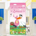 Ershi - bannire de naissance motif cigogne - 90 x 180 cm - rose - dcoration d'extrieur pour bb fille[1633 ...