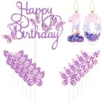 Ershi - bougies d'anniversaire en forme de papillon pour 10e anniversaire - rose / violet - avec papillon ...