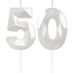 Ershi - bougies blanches en forme de chiffre 50 3d pour dcoration de gteau d'anniversaire de mariage ...