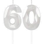 Ershi - bougies blanches en forme de chiffre 60 pour dcoration de gteau d'anniversaire de mariage ou ...