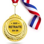Ershi - cadeau retraite 2025 1pc mdaille dor ¿retraite en or avec ruban bleu blanc rouge dcoration ...