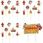 Ershi - cake topper pompier pour gteaux, 25 pices dcoration gteau anniversaire pompiers, set de dcoration ...