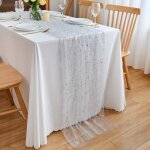 Ershi - chemin de table argent  paillettes 70 cm x 3 m - en mousseline de soie - dcoration de table ...