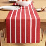 Ershi - chemin de table coton  fines ctes teint au fil taille 32x150 cm rayons rouges lavable en machine[28 ...
