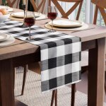 Ershi - chemin de table en coton taille 32x150 cm carreaux noirs buffalo - lavable en machine et durable[2303] ...