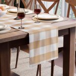 Ershi - chemin de table en coton taille 32x230 cm chques beige buffalo - lavable en machine et durable[2305] ...
