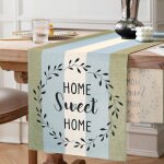 Ershi - chemin de table lin decoration vert blu blanc bande chemin de table 40 x 140 cm moderne ferme ...