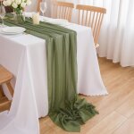 Ershi - chemin de table en mousseline de soie vert sauge, pour communions, confirmations, mariages, anniversai ...