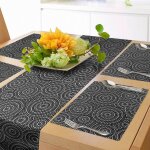 Ershi - chemin de table noir et blanc et napperons 4 pices, cercles concentriques en pointills inspirs ...