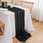 Ershi - chemin de table noir en mousseline de soie nappe noire 3 m chemin de table 70 x 300 cm[2681]