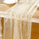 Ershi - chemin de table en or, 300 × 70 cm chemin de table dor tulle paillet organza table mtallis ...