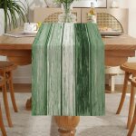 Ershi - chemin de table vintage en lin  rayures - 40 cm de large - vert fonc - impermable - dcoration ...
